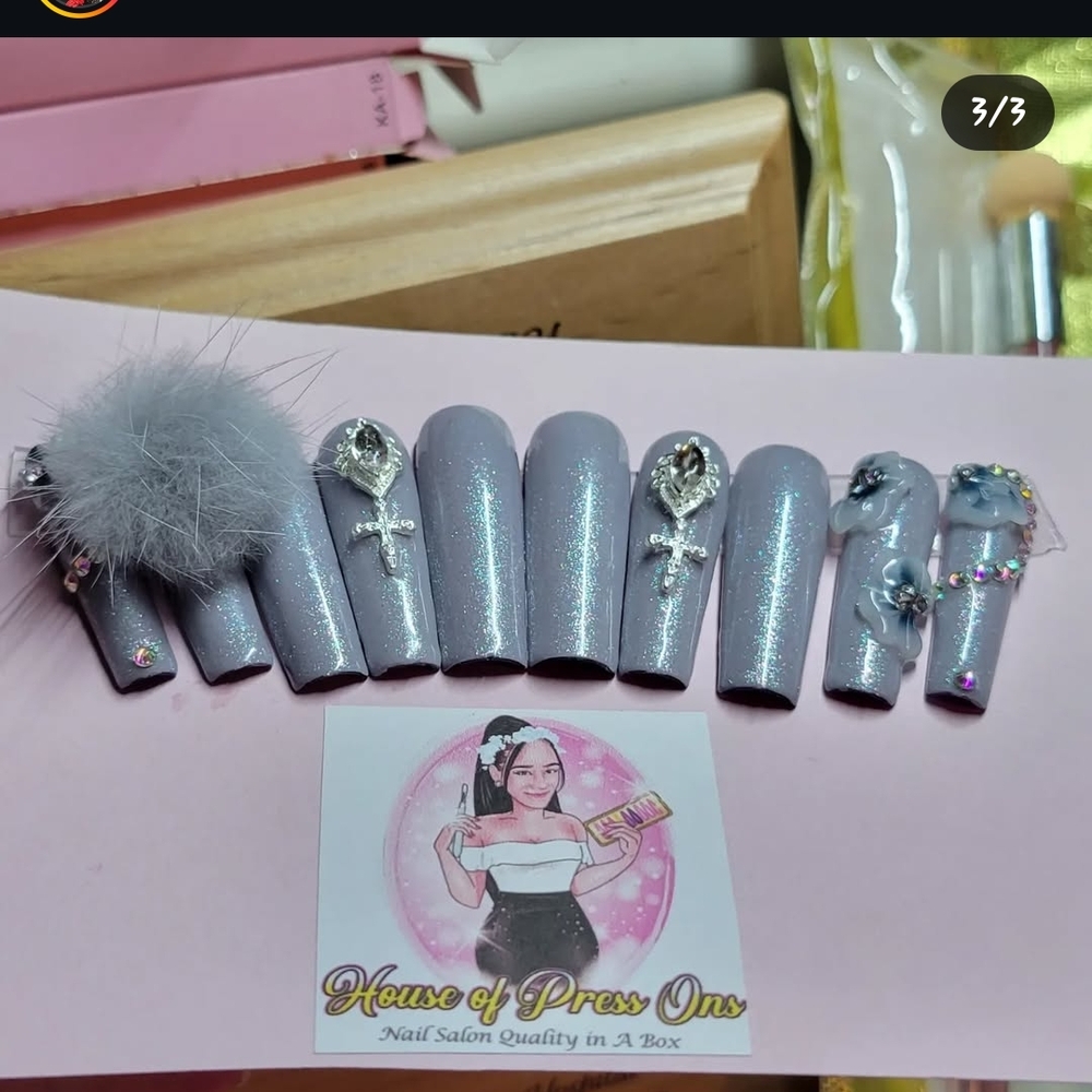 Gray/Silver Glitter Press On Nail Set